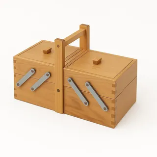 Abio Nähkasten 24x15x15cm Natur 2 Ebenen Holz mit Beinen Nähkorb Vintage Nähset Groß Leer ohne Inhalt Nähzubehör Modern 208001.NATURAL