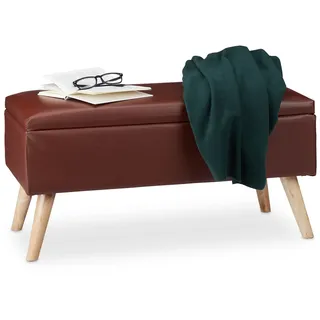 Relaxdays Sitzbank mit Stauraum, 40 L, gepolstert, Holzbeine, Truhenbank Kunstleder, HxBxT: 40 x 80 x 39,5 cm