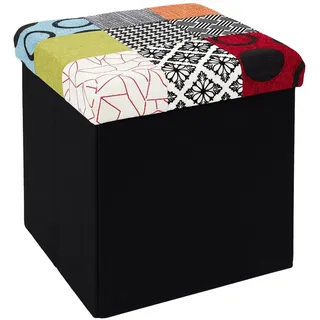 Home Deco Factory HD6506 Hocker mit Aufbewahrungsbox, zusammenlegbar, Patchwork-Design, zum Sitzen, 2-in-1