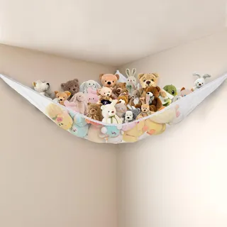 Huijukon Kuscheltier Aufbewahrung Netz Spielzeug Hängematte Stofftier Plüschtier Aufbewahrung Hängend Storage Organizer für Kinderzimmer (Weiß)