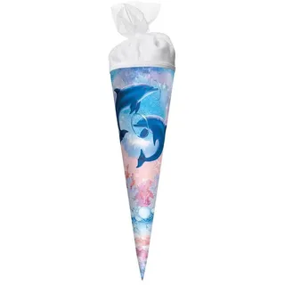 ROTH Schultüte Delfine 22 cm - rund Tüllverschluss - Zuckertüte Schulanfang