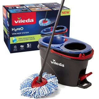 Vileda H2PrO Wischmopp Set mit Eimer| 100% Trennung von Frisch- und Schmutzwasser | Innovatives Zweitanksystem mit Auswringfunktion | Müheloses Auswringen | Mikrofaserreinigung | Ergonomisches Design