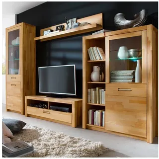 MCA Furniture Wohnwand Kernbuche massiv Anbauwand Fenja Massivholz keilverzinkt