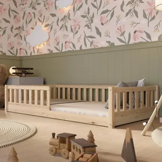 Crazy Pine Kinderbett 200x120 cm – Massives Montessori Bodenbett aus Holz mit Rausfallschutz – Crazy Basic - Bronze