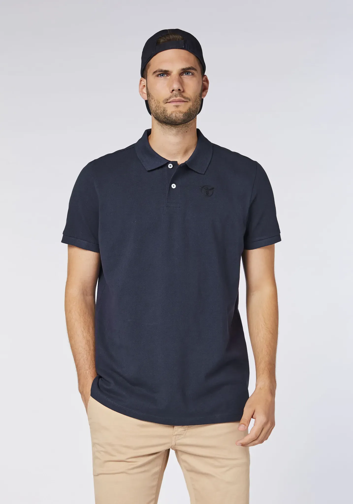 Poloshirt CHIEMSEE, Herren, Gr. L (52/54), total eclipse, 100% Baumwolle, unifarben, regular fit, ohne Ausschnitt, gerader Abschluss, Shirts, - ideal für Sport & Freizeit