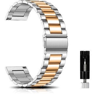 CeiBand Armband für 20MM 22MM 18MM, Metall Uhrenarmbänder, Unisex Edelstahl Uhrband Geeignet für Herren und Damen - Silber/Roségold