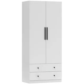 Homcom Kleiderschrank Mehrzweckschrank 2-türig mit Tiefem Innendesign, Kleiderstange und 2 Schubladen Garderobenschrank für Schlafzimmer 79 x 43 x 180 cm
