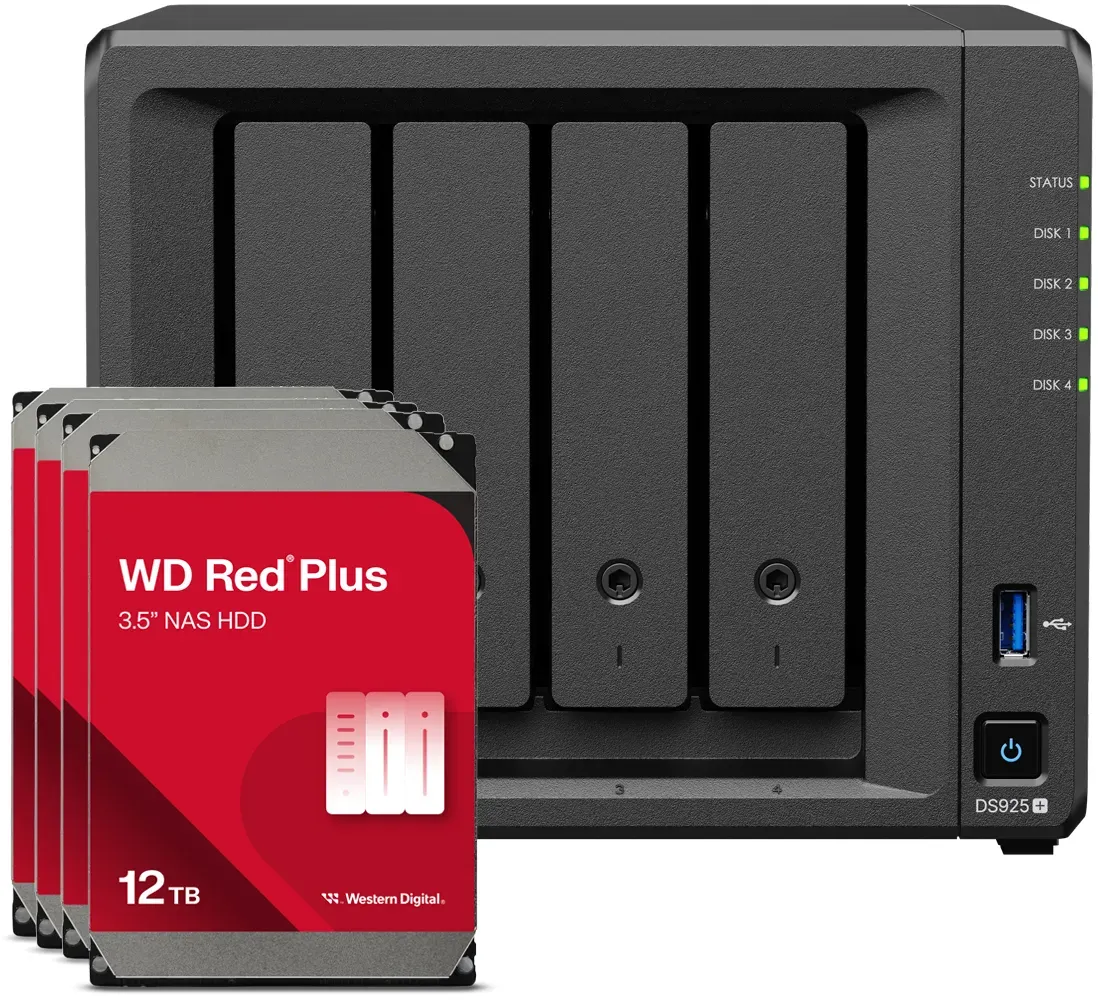 Synology DS925+ 48TB WD Red Plus NAS-Bundle NAS inkl. 4x 12TB WD Red Plus 3.5 Zoll SATA Festplatte
