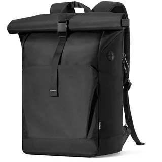 Inateck 25L-30L RollTop Rucksack Herren Damen mit Separatem Schuhfach, 17 Zoll Laptop Rucksack, Schwarz