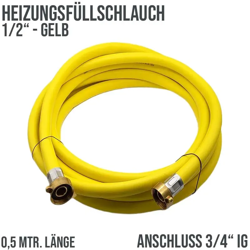 0,5 m Heizungs Füll Wasser Heizkörper Radiator Sanitär Schlauch gelb - 3/4 Ansc..."