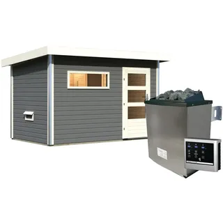 Gartensauna Pultdach Saunahaus Skrollan 1 mit Vorraum terragrau