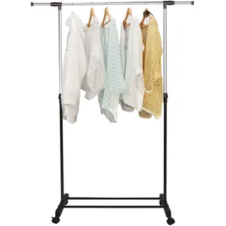 Smbcgdm Kleiderständer auf Rollen Kleiderständer zum Aufhängen von Kleidung, freistehend höhenverstellbarer Kleiderständer aus Edelstahl für Kleidung, Wäscheständer mit Rollen Schwarz