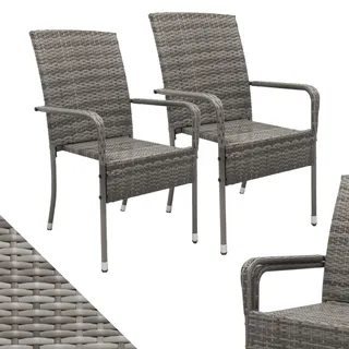 Juskys Yoro Rattanstuhl Grau meliert 2 St.