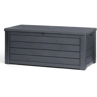 Keter Eastwood Auflagenbox mit 570 Liter Volumen, Wetterfest und Wasserdicht, Sitzgelegenheit, Anthrazit, 72,4 x 155 x 64,4 cm, Kissenbox, Gartenbox