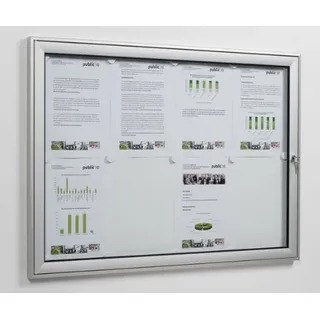 KÖNIG Flachschaukasten 8x DIN A4 für innen und außen, Silber, Glas, Wandmontage, modern, silber