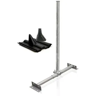 PremiumX Dachsparrenhalter Set für Satellitenschüssel Sparrenhalter 1m Mast SAT Frankfurter-Ziegel Manschette schwarz