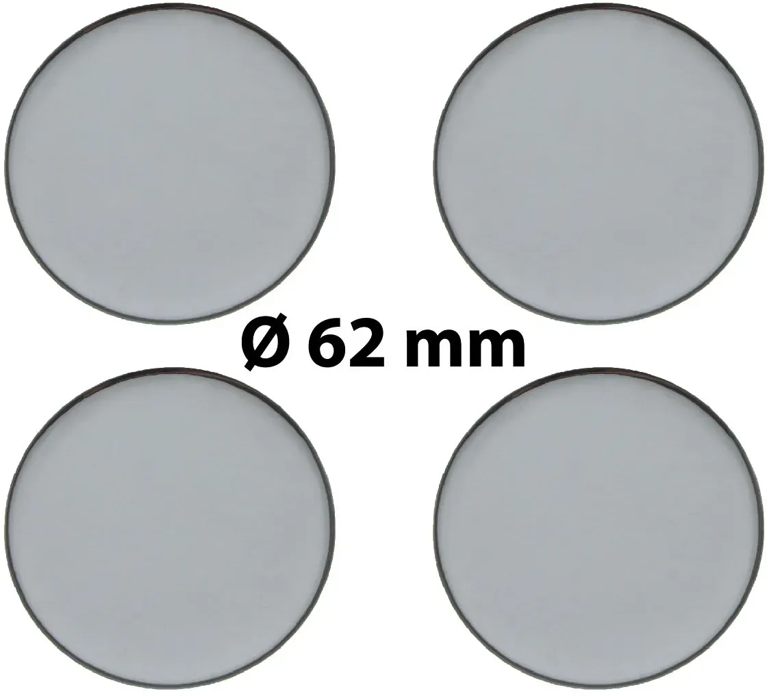4 x Ø 62 mm Polymere Aufkleber / Chrom-Optik / Nabenkappen, Felgendeckel