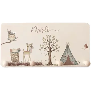 Kidsmood Kindergarderobe Personalisiert mit Namen, Kinderzimmer Möbel aus robustem Holz, Garderobenleiste Kinder, Baby Garderobe für Babyzimmer mit 4 Kleiderhaken Wand-Montage [40x20x1,5 cm]