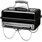 Weber Go-Anywhere Holzkohle Grill, 42 x 26cm Grillfläche, leichter tragbarer BBQ Grill, Tisch-Campinggrill, porzellanemaillierte Schale & Deckel, umklappbare Standfüße - Schwarz (1131004)