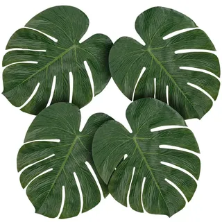 Boland 52210 - Palmenblätter, 29x33 cm, 4 Stück, Grün, Beachparty, Partydekoration, Mottoparty, Themenparty,Palmwedel, Monstera, Kunstblätter, Hawaiian, Tischdeko, tropische Blatter