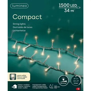 Lumineo Lichterkette Compact 1500 LED 34 m warm weiß, transparentes Kabel,