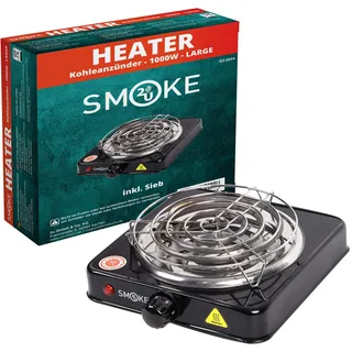 TURBO-POWER Kohleanzünder Smoke2u® BLITZSCHNELL 1000 Watt Hotplate mit Edelstahl Heizspirale Stainless Steel Elektrischer Kohle Anzünder mit Kohlegitter | 5-Stufig mit Überhitzungsschutz |