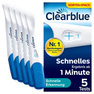 Clearblue Schwangerschaftstest Schnelle Erkennung, 5x Pregnancy Test, über 99 % zuverlässig mit FloorguardTM , Ergebnis innerhalb von 1 Minute