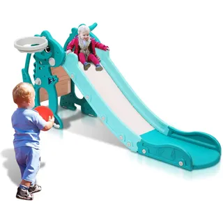 AUFUN Faltbar Kinderrutsche mit Basketballkorb, Baby Rutsche Indoor Spielplatz für ab 1-6 Jahr(135x53x67cm) - Aufun