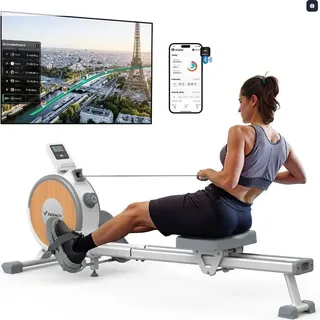 Merach Leise Rudergerät für Zuhause – 16 Stufen Magnetisch Widerstand, App-Steuerung - Tablet-Halter, bis 158 kg