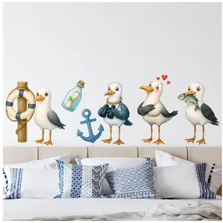 Sunnywall Maritimes Wandtattoo-Set Seemöwen & Accessoires – Vinyl-Wandsticker Möwen Kinderzimmer Deko für Wohn"zimmer & Schlafzimmer (Möwen | Set 2)