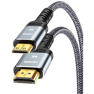 SNOWKIDS Mini HDMI auf HDMI Kabel 3Meter 4K Highspeed HDMI auf Mini HDMI Kabel 4K@60Hz 2K@120Hz Nylon Kabel, Unterstütz 1080p,720p,3D,UHD,ARC,Ethernet,Hochgeschwindig keitskamera,HDTV,Monitor