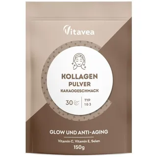 Hoch Effizientes Kollagenpulver mit Kakaogeschmack- Kollagen Peptide Typ 1 und 3-3400 mg hydrolysiertes Kollagen pro Dose - Vitamin C, Vitamin E, Selen - Perfekte Löslichkeit - Vitavea