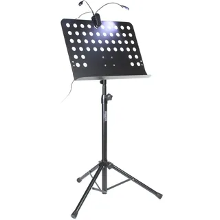 MUSIC STORE Notenständer-Set, Höhe verstellbar 650-1250mm, Stahl, Schwarz, 3.8kg, inklusive LED FlexLight
