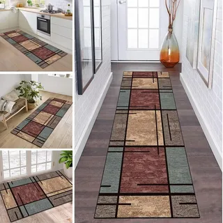 ZDYHMrj Teppich Läufer Flur Küche rutschfest waschbar Teppichläufer Lang 80X150CM Braun Bunt Modern Design Meterware Korridor Tepiche Esszimmer Schlafzimmer Wohnzimmer Schmutzfangmatte Küchenteppich