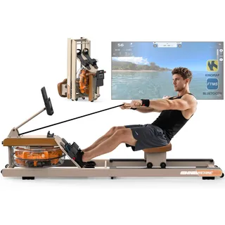 ORISYN Rudergerät für Zuhause Klappbar: Bluetooth Rudergerät Wasser mit Verstellbarem Tablethalter - 98% Vormontierte Klappbare Rudergeräte160KG Belastbar (Cream)