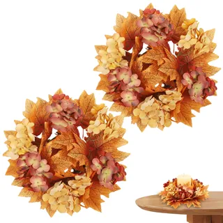 Herbstkerzenringe 2pcs Kerzenringe Kränze künstlicher Ahornblatt Kerzenringe Dekorative Mini -Herbstkranz für Thanksgiving Hochzeitsfeier Dekor, Herbstkerzenringe 9.8