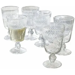 Loberon Glas 6er Set Eleonoire, mundgeblasen, handgeschliffenes Muster, auch für Desserts geeignet, Outdoor, Tischaccessoires, Weingläser, klar