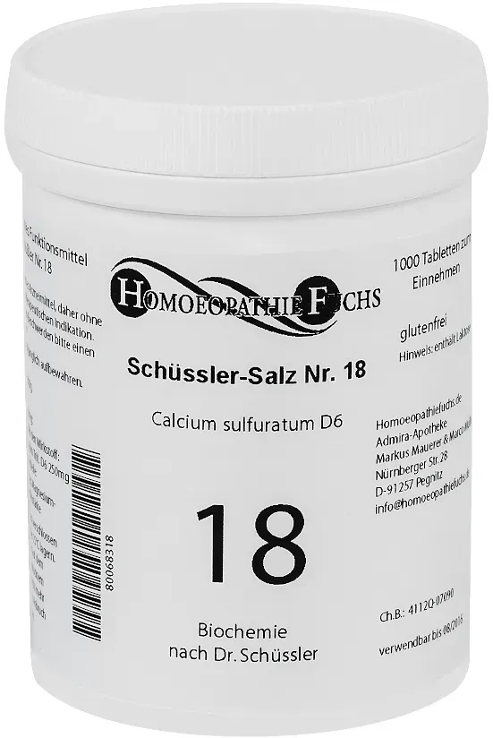 HOMOEOPATHIEFUCHS Schüssler-Salz Nummer 18 Calcium sulfuratum D6 Biochemie 1000 St Tabletten