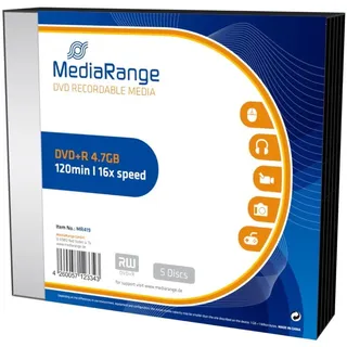 Mediarange DVD-Rohling 5 Mediarange Rohlinge DVD+R 4,7GB 16x Slimcase