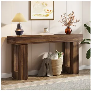 Tribesigns Konsolentisch 160 cm, Schmaler Landhausstil Tisch für hinter dem Sofa (160B x 35T x 85H cm), Naturholzoptik, Beistelltisch für Flur, Wohnzimmer und Eingangsbereich braun