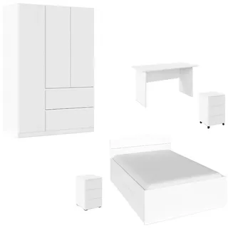 Rauch Jugendzimmer-Set Komplettzimmer Schlafzimmer-Set (5-St) Jugendzimmer-Set JOEL, (Set, 5-tlg., Bett 90x200 oder 140x200 cm, Ausstattungspakete BASIC/CLASSIC/PREMIUM), Bett 2 Breiten,Nachttisch,Tisch,Rollcontainer,Schrank MADE IN GERMANY weiß