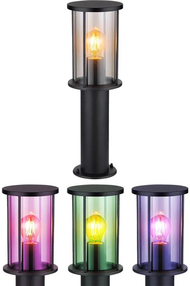 Stehlampe Garten Sockelleuchte Wegeleuchte Außenlampe, Fernbedienung dimmbar Farbwechsler IP54, Glasschirm rauch Edelstahl matt, 1x LED 8,5W 806Lm warmweiß, DxH 14,3x45 cm