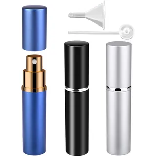 Zingso 3 Stück 10ml Parfümzerstäuber Nachfüllbar Reise Mini Portable leere Sprühflasche Aluminium Taschenzerstäuber Parfüm Zerstäuber Flaschen mit Trichter und Pipette