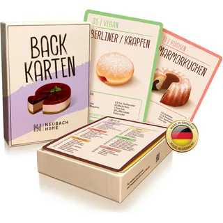 NEUBACH HOME Backkarten - 40 Backrezepte als Backzubehör im Back Set - Geschenke zum Backen - Back Zubehör & Geschenk für Frauen zum Backen - Backutensilien Rezeptkarten - Backset statt Backbuch