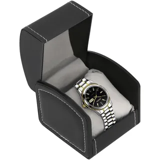WinHUb Uhrenbox Herren 1 uhr Single Uhren Box Herren Frauen, Uhren Aufbewahrungsbox mit abnehmbarem Uhrenkissen Geschenkidee für Geburtstag Vatertag Valentinstag (Schwarz)