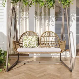 nigfei Gartenschaukel, Hollywoodschaukel mit Rückenlehne, Gartenmöbel-Set für den Außenbereich,Doppelschaukel aus PE-Rattan, 2 Sitze Sitzrahmen und Kissen)