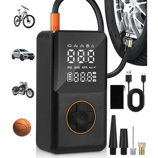 FAOKZE Elektrische Luftpumpe,150PSI Fahrrad Tragbarer Kompressor,Mini Reifenpumpe mit 4000mAh Akku Kompressor,Wiederaufladbare Reifenpumpe mit LED-Licht für alle Fahrräder Motorräder und Autos,AutoOff