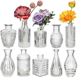 Deko Glas Kleine Vasen Set, 10 Stück Tischdeko Hochzeit Vase, Mini Tisch Deko Vintage Vase Glas, Konfirmation Kleine Vasen für Tischdeko,Vintage Flaschen,Blumenvase Deko Geburtstag,Wedding Decoration