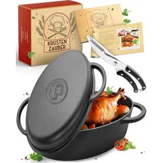 Krustenzauber Bräter Gusseisenbräter mit Deckel inkl. Fleischgabel oder Gefügelschere
