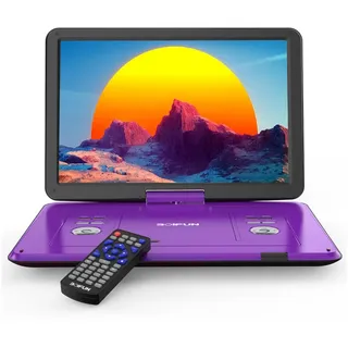 Boifun 17,5’’ Tragbarer DVD Player mit 15,6’’ HD Display HD-Bildschirm Portabler DVD-Player (6 Stunden Wiederaufladbare Batterie, Unterstützung für USB/TF-Karte/AV-Übertragung, Sync TV/Projektor Bildschirm, Unterstützt mehrere Formate) lila